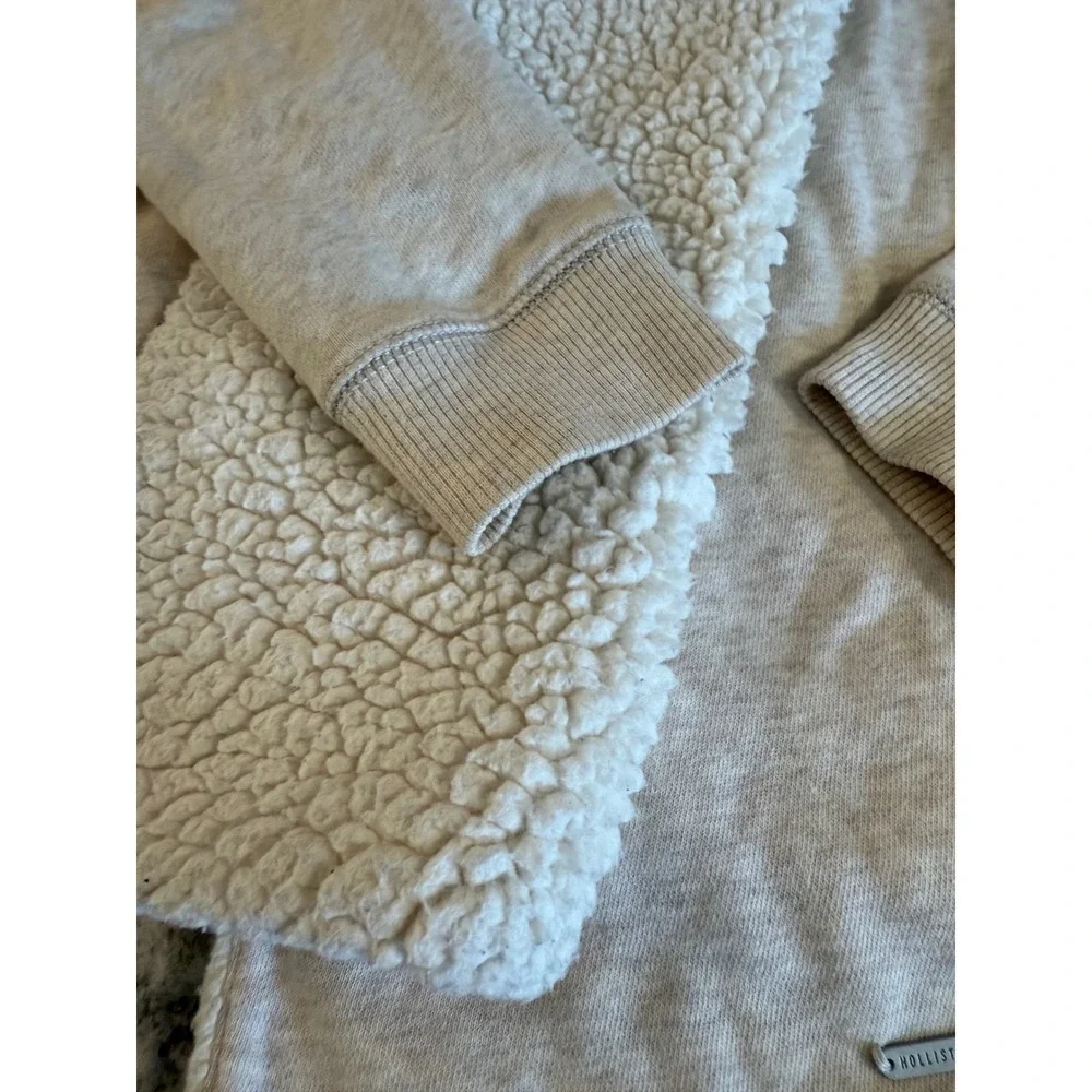 Hollister Womens Oatmeal Sherpa Lined Open Front Cardigan‎ Jacket Medium